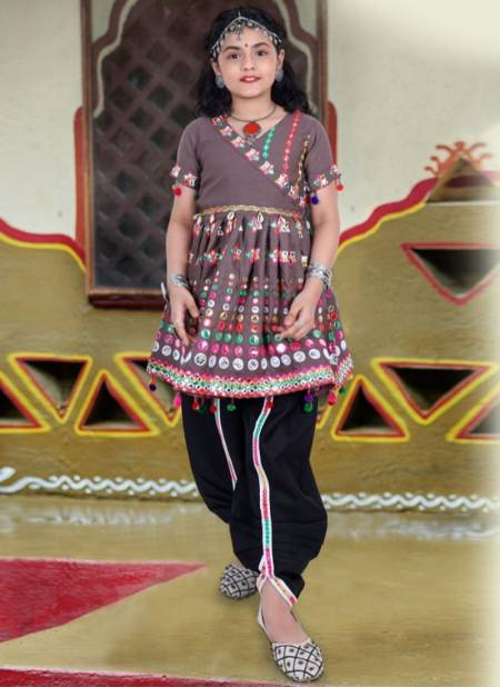 Dark Gray Colour Thangat children navaratree special exclusive feative wear Mirror Work dhoti kedia collection thangat 06